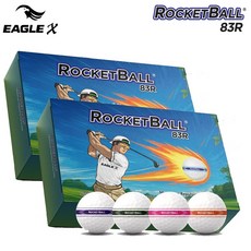 이글엑스 로켓볼 2더즌(24개) 비거리 초고반발 장타전용 골프공 필드 스크린 겸용 4색 360 퍼팅라인, 2박스, 12개입, 이글엑스로켓볼-2더즌