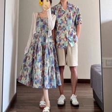 커플 시밀러룩 셔츠 패밀리룩 호캉스 긴팔 휴양지 드레스 하와이안 신혼여행 원피스 반팔 웨딩촬영