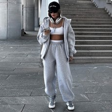 衛衣開衫套裝女歐美2025秋冬新款運動休閒搖粒絨開衫衛衣套裝