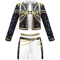 兒童角色扮演服裝組 奢華鏈條印花短褲套裝, 魯米110黑金打歌服, 1個