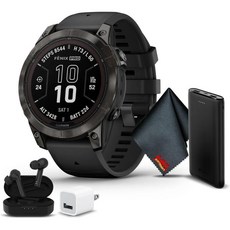 가민 페닉스 7 프로 사파이어 솔라 에디션 GPS 스마트워치 47MM 내장 손전등 및 파워 충전 렌즈 카본 그레이 DLC 티타늄과 블랙 밴드가 포함된 고급 교육 기능, 1개