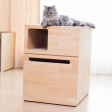 원목 고양이 화장실 피너스 숨숨 사막화 복층 고양이 화장실 방지 반려동물 하우스 모래통 은신처 다용도, 1