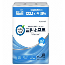 깨끗한나라 클린소프트 천연펄프 3겹 고급롤화장지, 30m, 30개입, 1개