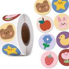 딸기 곰돌이 별 꽃 8믹스 원형 스티커 500pcs 다꾸 OC_0404TG