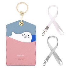 Eloham 카드목걸이 카드케이스 키링 목걸이 파우치 지갑 키링 홀더 열쇠고리 키홀더 목걸이 2줄 포함, 3세트, 바다표범+목걸이 2줄, A형