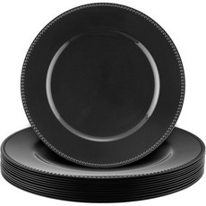 제리 12개 금속 구슬 충전기 접시 13인치 플라스틱 원형 테이블 파티 장식용 웨딩 핑크, Black