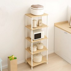 위즈룸 다용도 조립식 전자레인지 선반, 5단, 화이트 우드