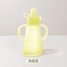 寶寶輔食儲存袋 附吸管雙把手 食品級矽膠材質, 淺綠色, 1個