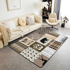 Castle Fairy 소박한 캐빈 부분 러그 빈티지 브라운 그리드 귀여운 야생 동물 미끄럼 방지 러그 어린이 청소년 성인 수채화 정글 나무 모험 테마 실내 바닥 매트 거실용, 3 x 5피트, 멀티 13