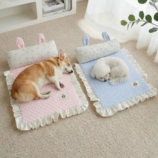 DSAZ 시원한 귀여운 토끼귀 쿨매트 강아지 고양이 여름 방석 쿠션, 1개, 블루