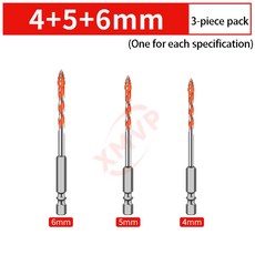 4면 톱니형 드릴 편심 비트 고경도 타일 콘크리트 드릴링 초경질 전기 건식, 4 5 6mm 2PCS