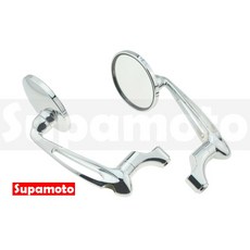 Supamoto 電鍍銀 牛角 後照鏡 咖啡 檔車 復古 M36 CAFE racer 端子, 黑