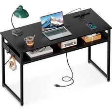 ODK 컴퓨터 책상 31.5인치(80cm) 너비 수납공간 전원 콘센트 2개의 후크 게이밍 스터디 테이블 작업 컴팩트 원격 작업을 위한 공간 절약 조립 용이성, 100 x 40 x 75 cm, Black