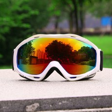 柱麵成人滑雪護目鏡，雙層防霧防風雪地眼鏡，臺灣出貨，滑雪裝備可開發票, 白框（紅片）, 1個