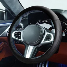 Tuxihapp 자동차 핸들 커버 36.8cm-38.1cm14.5-15인치 럭셔리 극세사 가죽 통기성 스티어링 휠 프로텍터 범용 미끄럼 방지 차량 내부 장식 액세서리 세단, 블랙-38.1cm(15인치)