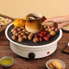 YANGZI 圍爐煮茶電烤爐 110V美規 無煙可拆卸發熱管 適用於臺灣美國加拿大, 110V美規標配圓形適用於臺灣美國加拿大