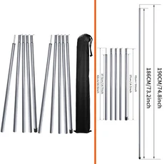 방수포 캠핑 텐트용 텐트 폴 방수포 폴 조절 가능한 헤비 듀티 폴 배낭 하이킹용 텐트 폴 천막 액세서리, 02 186CM Sliver