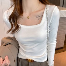 cammello 착붙핏 잔골지 스퀘어넥 긴팔 티셔츠 부드러운 슬림핏 기본 이너티