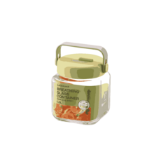 樂扣樂扣 單向排氣閥玻璃密封罐(好提手把 一蓋雙孔 釀酒 咖啡豆 梅酒罐 釀梅酒), 1個, 1L綠, 1L