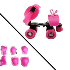 네바퀴 아동/성인 롤러스케이트 롤러슈즈, 핑크(+안전보호대6종), 1개