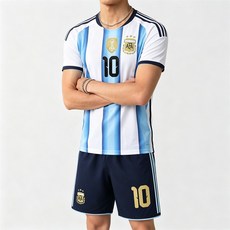 Vezri 2026 FIFA 월드컵 아르헨티나 국가대표 홈 유니폼 10번 성인 속건 반팔 축구복 세트 트레이닝복