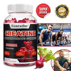 크레아틴 하이드레이트 젤리로 근육 성장 촉진 회복 가속화 운동 표현 향상, 1개, 60회분