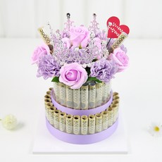 티아라 LED 비누꽃 용돈케이크, 1개, 2단-바이올렛