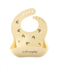 Mibobebe 食品級矽膠圍兜 可放消毒鍋 寶寶吃飯圍兜 防水圍兜, 1個, 甜檸檬, 甜檸檬, 1個裝