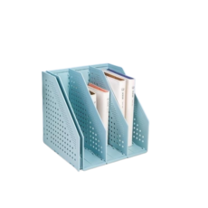 Deli得力 第2代 三聯文件架 書立 可折疊伸縮桌面文具, 1個, TB506【四聯藍色】小號書架