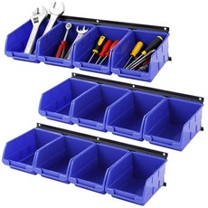 OMISTAR 벽걸이 보관함 통 12개 및 레일 3개 플라스틱 걸이식 보관 정리함 통 15.5 x 9.9 x 7.9cm(6.1 x 3.9 x 3.1인치) 통 공예실 작, OMISTAR 벽걸이 보관함, 통 12개 및 레일 3개