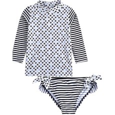 VAENAIT BABY 2T-7T 아동용 여아용 UPF 50+ 자외선 차단 래쉬가드 수영복 롱 셔츠 및 반바지 세트 훌라 네이비