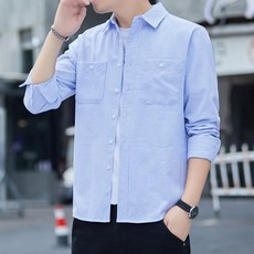 男士寬鬆休閒工裝長袖襯衫外套 - 春季新款水洗襯衣