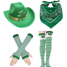 세인트패트릭스 데이 페스티벌 및 카니발 축하를 위한 4피스 그린 샴록 모자 양말 팔 소매 스타킹 세트, 초록의