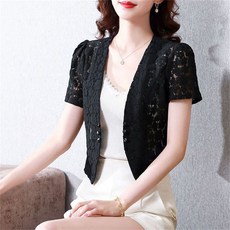 besteffie 여성용 여름 반소매 레이스 가디건 세련된 디자인 배색 우아한 편한 심플 K51