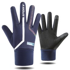 臺灣-出貨【秋冬款熱銷】男士手套冬季騎行保暖防滑防風防水戶外運動加絨觸屏跑步騎手手套 2N2X, Z-69【黑藍色】