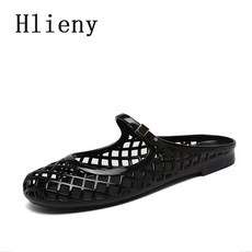 Liyke 여름 속이 라운드 발가락 버클 스트랩 로퍼 캐주얼 플랫 슬리퍼 휴가 비치 신발 여성 슬라이드, 39, Bla