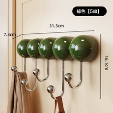 DFMEI 吸盤掛鉤家用免打孔衣服帽子收納架中古風強力排鉤掛衣鉤置物架, 1個, 中古綠5鉤款:如圖