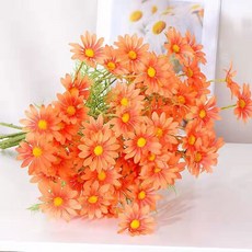 拍照道具小雛菊假花花束 仿真花野餐裝飾 幹花ins風小清新花藝 畢業季禮物, 3支橘色雛菊（15朵花）, 1個