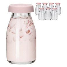 미르코리아 헥사 실리콘뚜껑 레트로 유리 우유병 인디핑크, 180ml, 8개