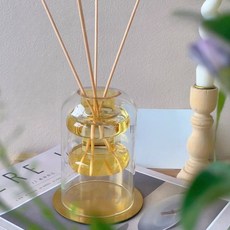 香氛擴香瓶 擴香 房間香氛 香薰 無火香薰精油擴香擺件 雙層彩色玻璃瓶 仿真花 桌面裝飾, 1個, 不帶花【月光漫步】香薰套餐
