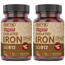 DEVA Nutrition Vegan Chelated Iron 29 mg Fortified with B-12 - High Potency Easy to Swallow - 90, 1