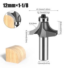 베어링 밀링 커터가 라우터 비트 목공 텅스텐 카바이드 12mm 생크 코너 라운드, 08 12X28.6mm, 1개