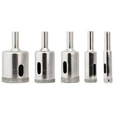 5PCS 다이어몬드홀소 유리홀소 유리기리 홀커터 코어비트 타일 도자기 항아리 화분 대리석구멍뚫기 다이아몬드홀소 세라믹천공 유리천공 10mm 14mm 20mm 25mm 30mm, 1세트