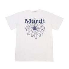 Mardi Mercredi 中性款花朵短袖T恤, 象牙白 + 海軍藍