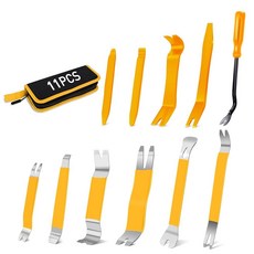 GOOACC 11피스 트림 제거 도구 키트 자동차 도어 패널 대시보드 오디오 클립 패스너 리무버용 금속 및 나일론 프라이 도구 세트 보관 상자 포함 - 옐로우, 11Pcs, Yellow, 1