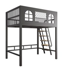 철제 벙커침대 공간활용 이층 프레임 벙커 2층 책상 슈퍼싱글, 1800mmx1900mm, A. 검은색 경사로 사다리