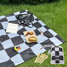 솜솜라이크 여행용 경량 피크닉매트 미니 방수 돗자리, 체커보드 블랙