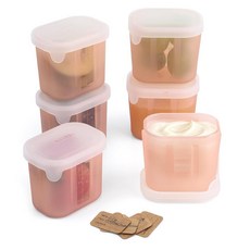Haakaa 미니 식사 실리콘 보관 용기 85g(3온스) 실리콘 이유식 용기 밀폐 뚜껑 포함 퓨레 과일 및 간식용 재사용 가능한 이유식 병 - 전자레인지 및 식기세척기, 중형, 블러쉬