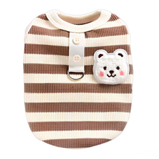 강아지 고양이 봄여름 민소매 조끼 반려동물 스트라이프 에어컨 옷 D링 하네스 외출 여행복, 1개, 브라운