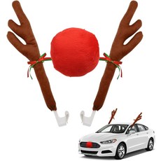아바옥 자동차 순록 앤틀러 키트와 노즈 창문 루프탑 & 프론트 그릴용 크리스마스 장식 SUV 밴 트럭용 세트